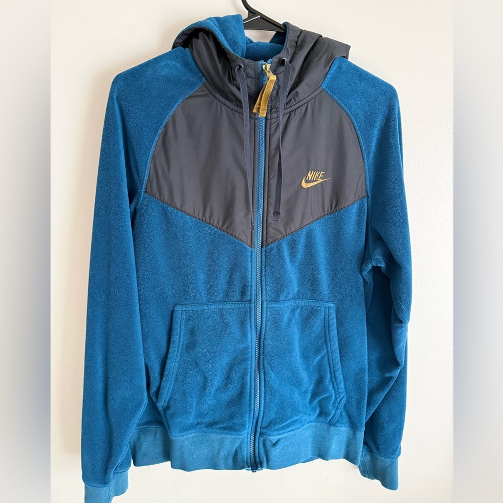 Nike Polar Fleece Windrunner Full Zip Hoodie Jacket Blue Black 929114-474 Small